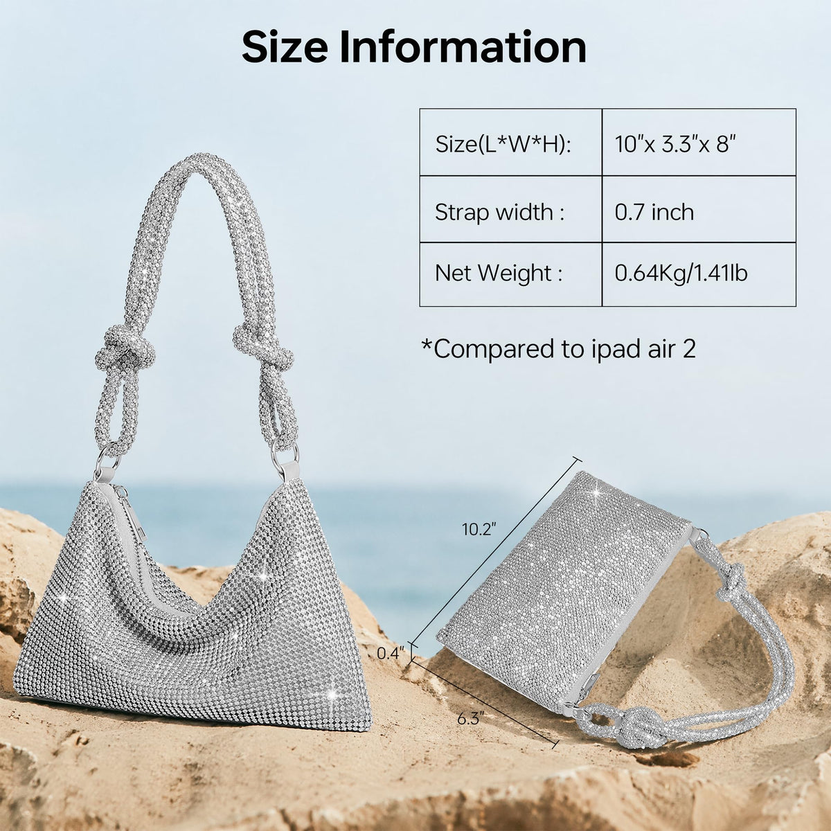 GEMIU Evening Bag Sparkle Purses for Women, Rhinestone Clutch Purse for Women Dressy Sequin Purse Silver