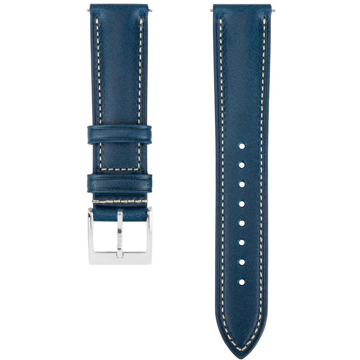 Gomvadr Vintage Genuine Top Grain Leather Watch Strap Quick Release, 18/19/20/21/22/24mm, Silver/Black Buckle, Universal Fit Unisex for Daily Wear (Blue with Silver Buckle, 19mm)