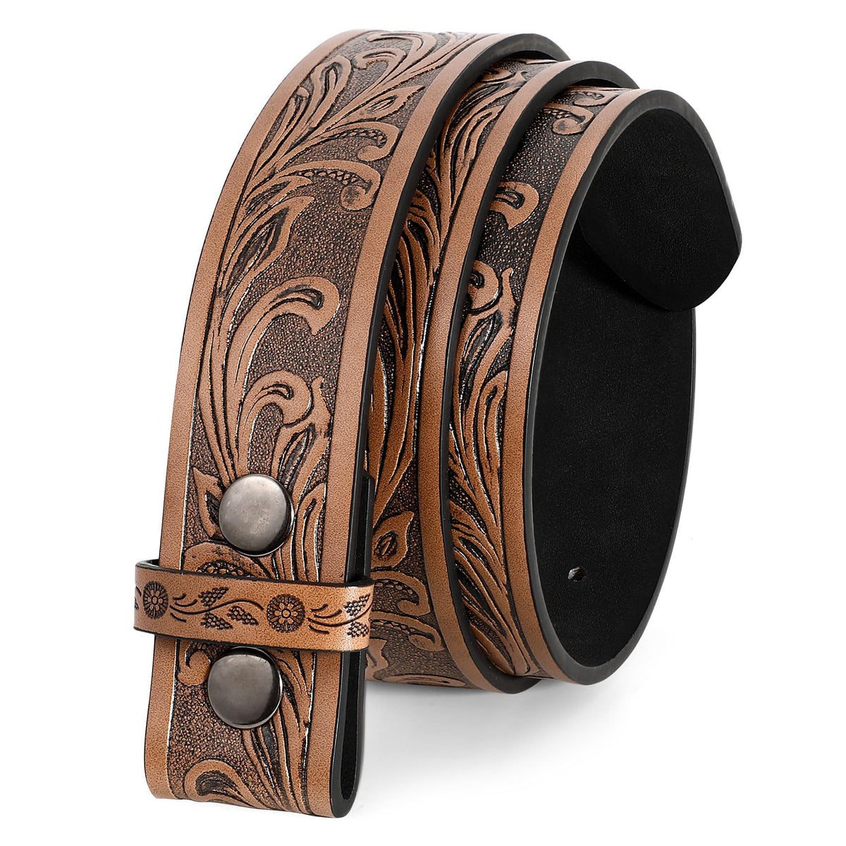 UpFind Men Women Western Belt Strap for Jeans Dress Cowboy Cowgirl Floral Embossed Leather Belt Strap without Buckle 1.5" Wide,Brown