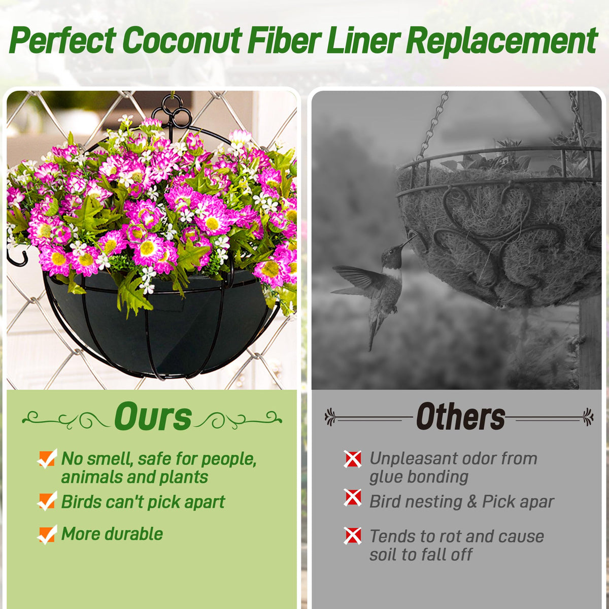 Sumloty 8 Pack 12 Inch Fabric Planter Basket Liner- Felt Flower Pot Liners Replacement Coco Fiber Liner for Hanging Basket Flowers Round Hanging Basket Liners Prevent Birds from Nesting