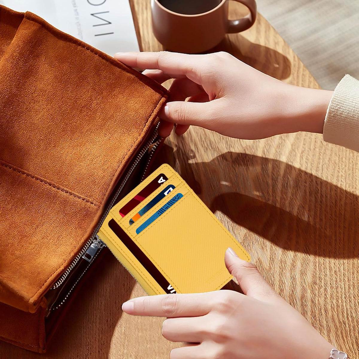 YOXIER Slim Minimalist Wallet, Front Pocket Wallets, RFID Blocking, Credit Card Holder for Men & Women (yellow)