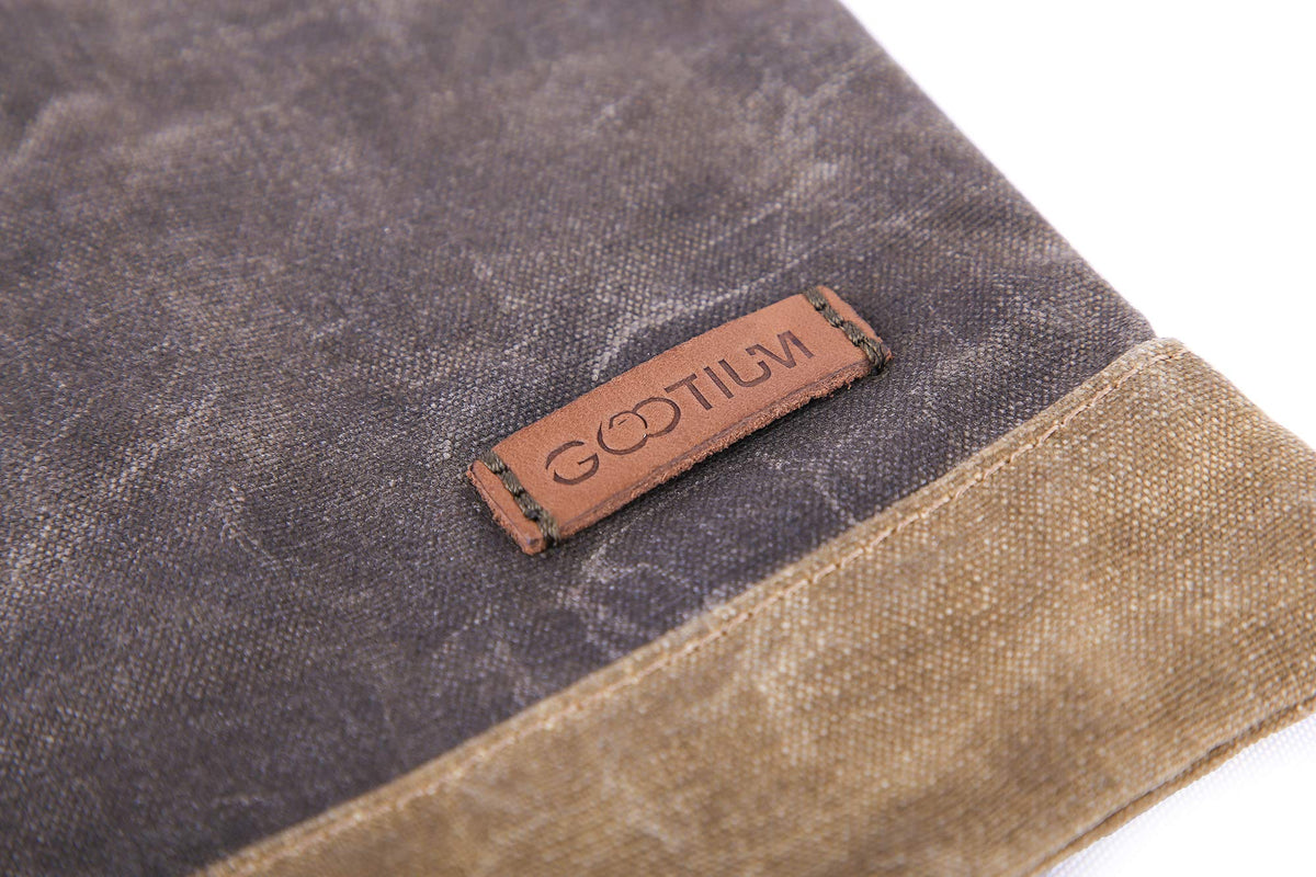 Gootium Waxed Canvas Zip Folio Pencil Pouch - Office Supply Zippered Makeup Bag Multipurpose File Folder - Size 13"x9.4", Olive Drab