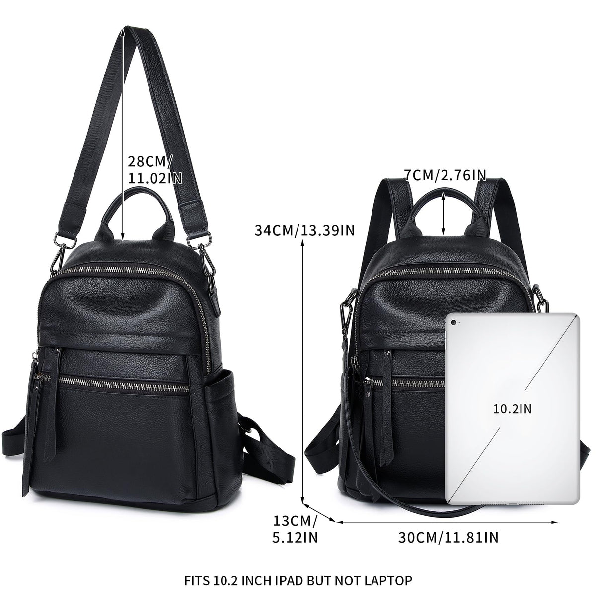 Wesccimo Genuine Leather Backpack Purse For Women Black Real Soft Leather Convertible Ladies Daypack Shoulder Bag