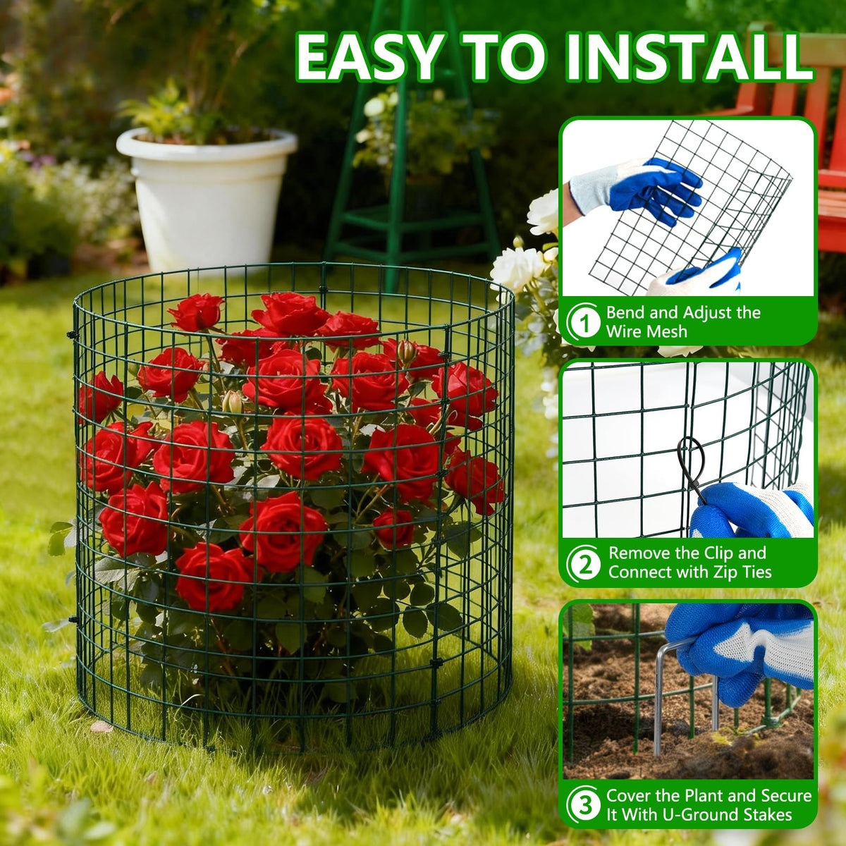 6 Pack Plant Protectors from Animals, 12''x14'' Metal Plant Cages for Outdoor Plants, Garden Plant Protector with Stakes & Zip Ties, Keep Rabbits Squirrels Out, Plant Cage for Flowers Vegetables