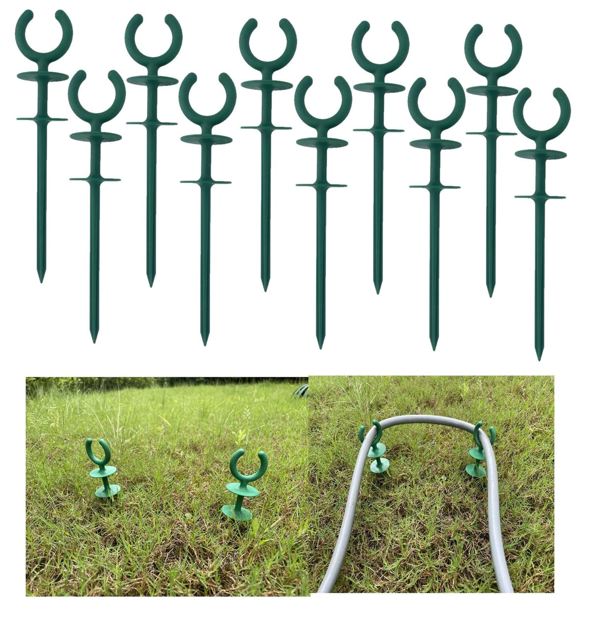 WIBBLESOX 10 Pcs Green Garden Hose Guide Stakes Length Holiday Lights Holder Light Duty High Toughness Plastic Nails Tools for Garden Yard Plant Protection