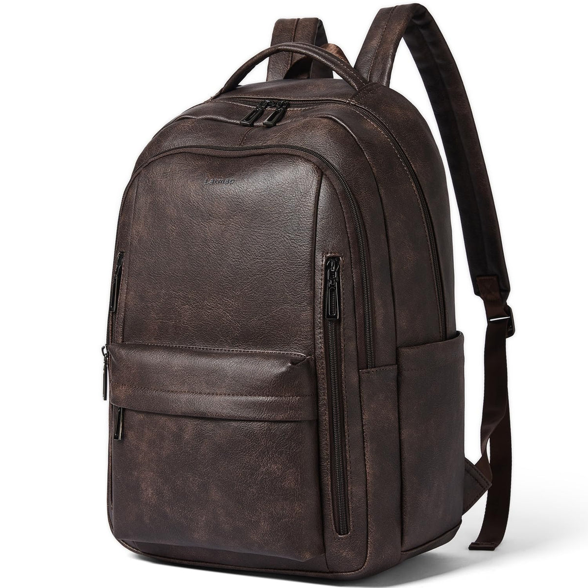 LATMAP 30L Backpack Purse for Women Men Laptop Backpack, Faux Leather Travel Work Backpack Teacher Bookbag fits 15.6" Laptop,Coffee