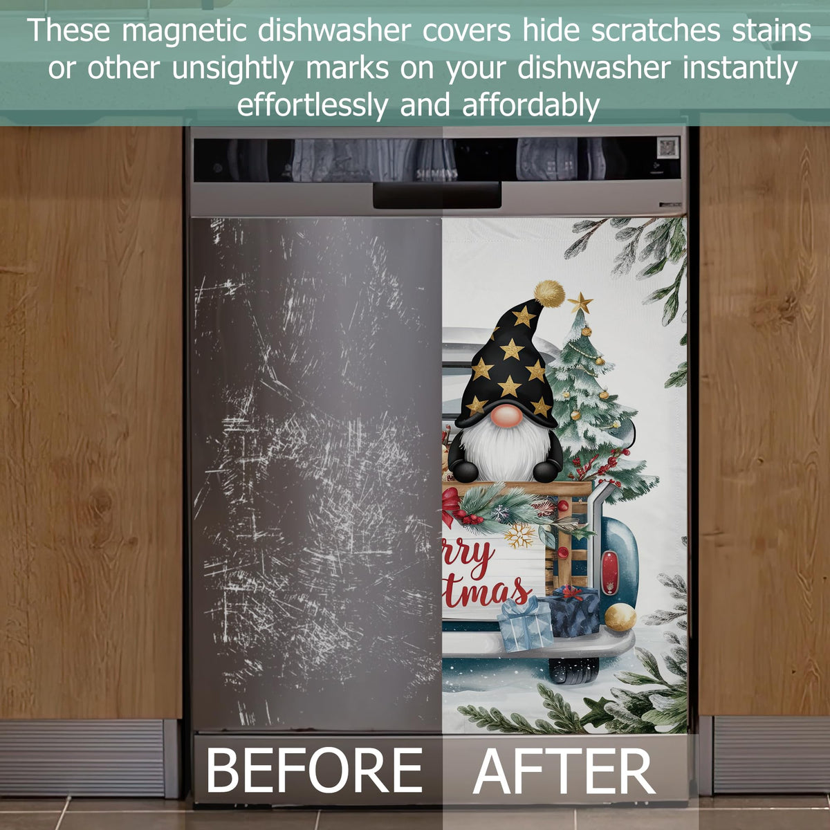 Dishwasher Cover,Christmas Dwarf Reusable Dishwasher Magnet Cover,Decorative Gift Truck Magnetic Refrigerator Cover Front Panel Cover for Kitchen Decor 23x26 Inch