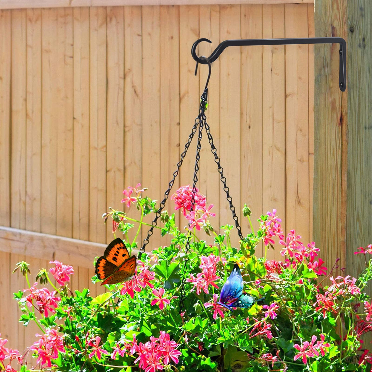 AILIN YELOKIE 2 Pack Premium Forged Wall Hook, Sturdy Hanging Plant Bracket, Elegant Hook for Bird Feeders, Planters, Lanterns, Wind Chimes Indoor Outdoor, Upgrade Black, 12 Inch