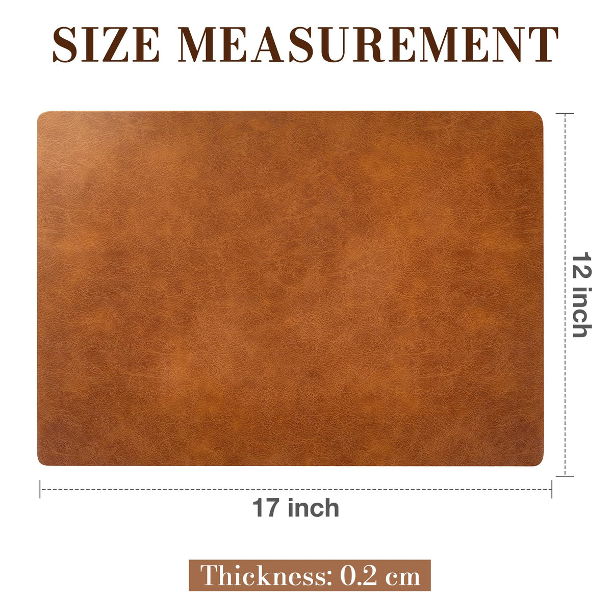Roxifina Vinyl Placemats Set of 6 - Faux Leather Waterproof Washable PU Place Mats, Heat Resistant 12 x 17 Inch Easy Clean Wipeable Non-Slip Table Mats for Dining, Kitchen, Outdoor (Reddish Brown)