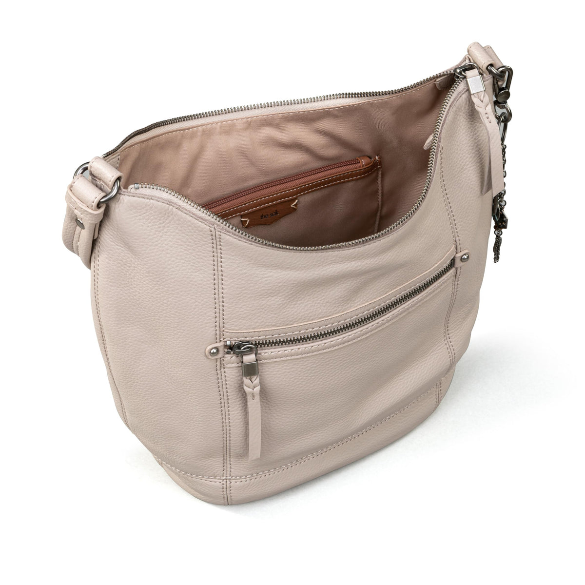 The Sak Sequoia Hobo Bag in Leather, Single Shoulder Strap, Sand