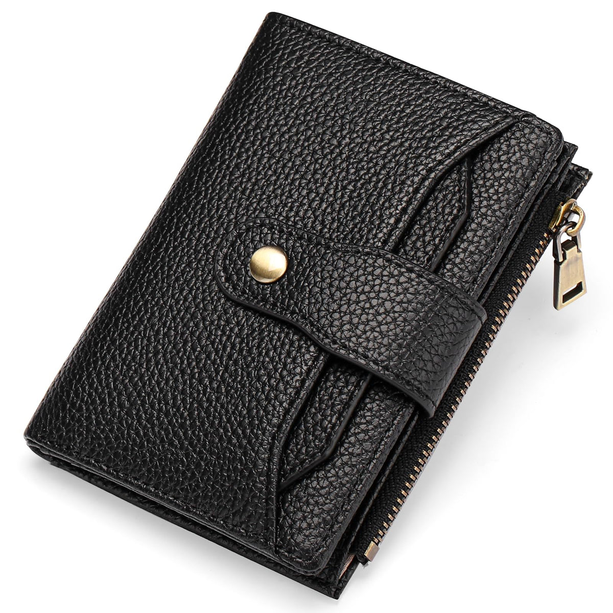 GAEKEAO Small Wallets Woman RFID Blocking Leather Bifold Card Holder Wallets with Zipper Pocket Removable ID Window