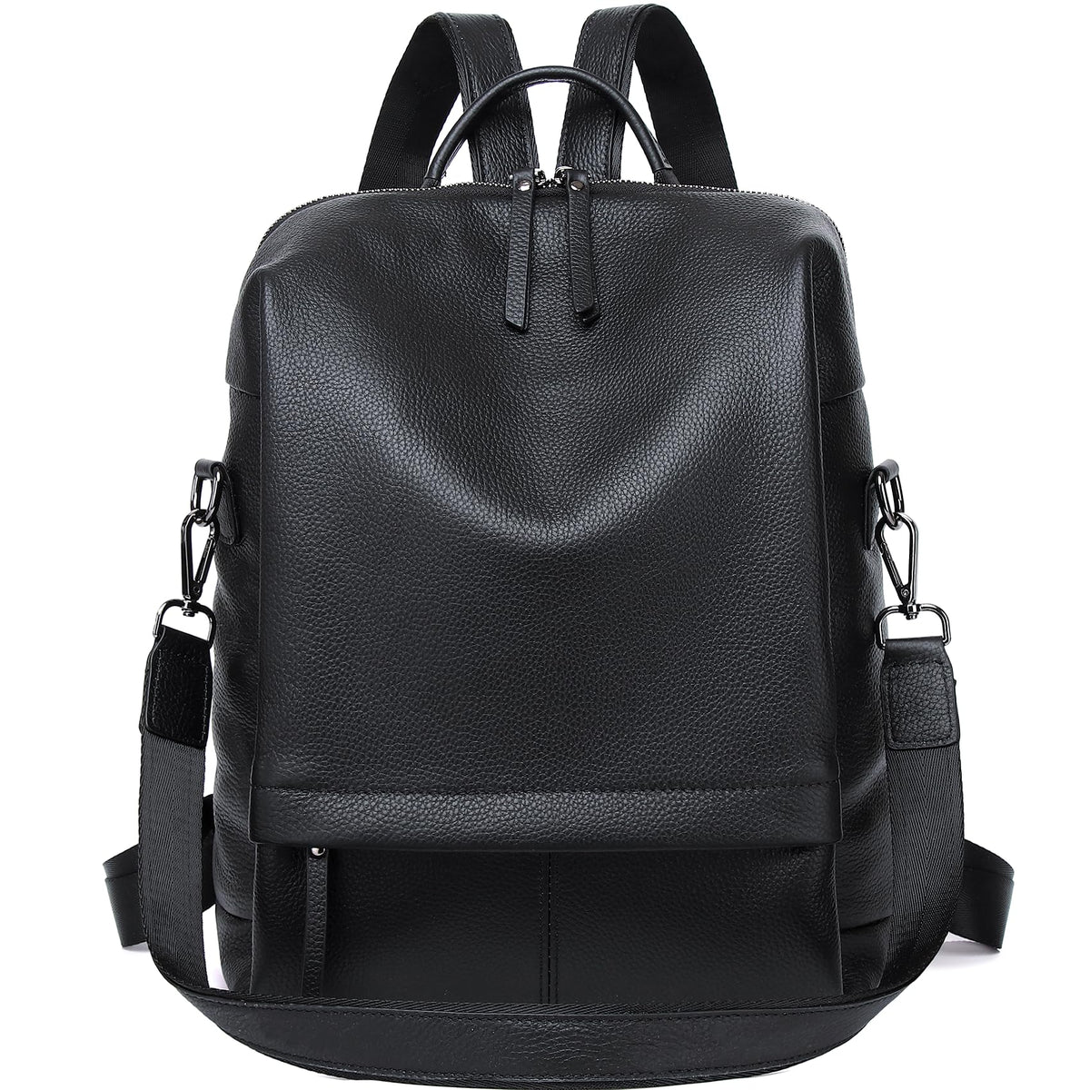 Wesccimo Genuine Leather Backpack Purse for Women, Fashion Designer Soft Backpack with Large Compartment Black