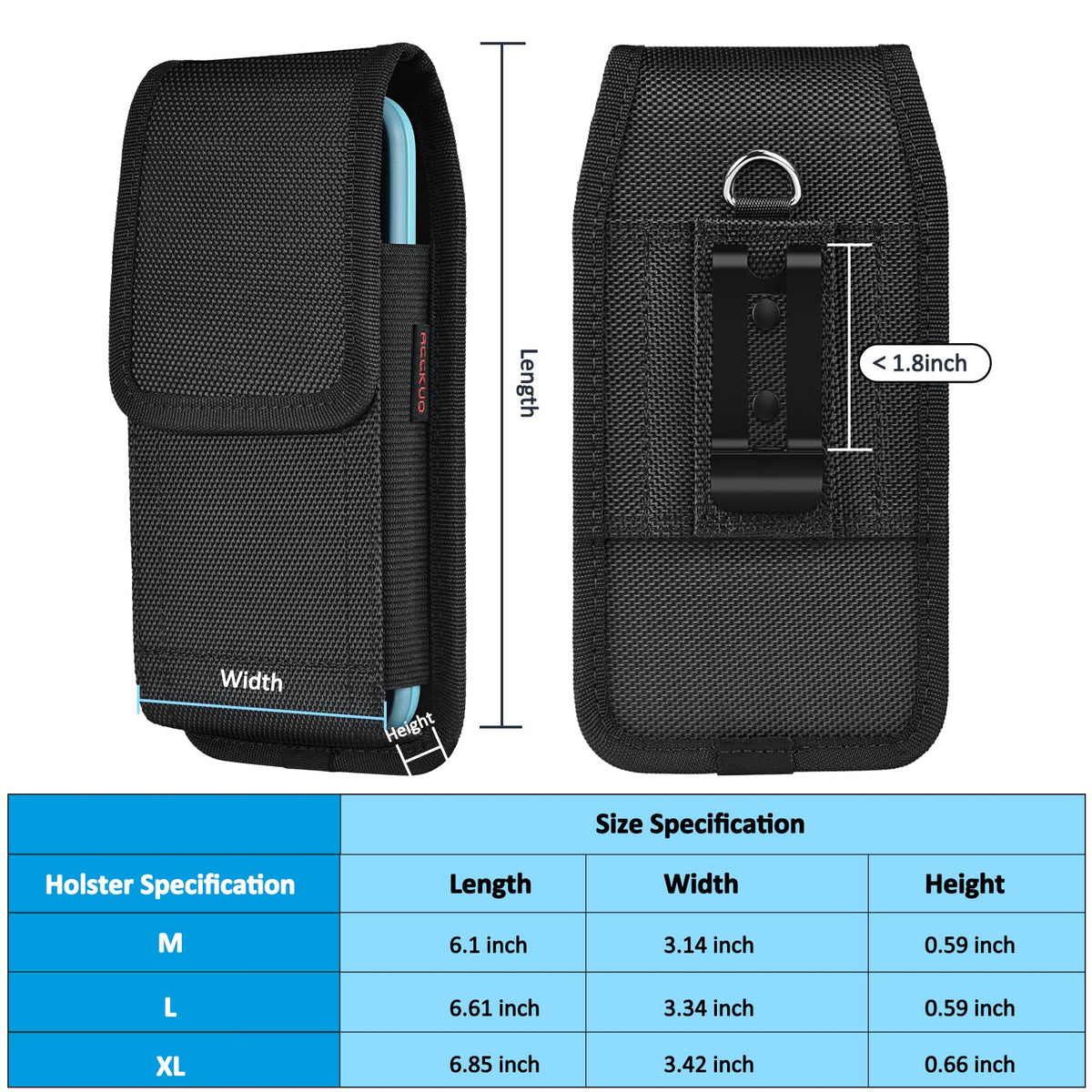 ACCKUO Phone Holster for Belt with Metal Clip and Magnetic Closure Compatible with iPhone 17 Pro Max, Galaxy S26/S25/S24/S23/S22/S21/S20 Ultra A17 A16 A26 A36 for Everyday Protection, XL-Black