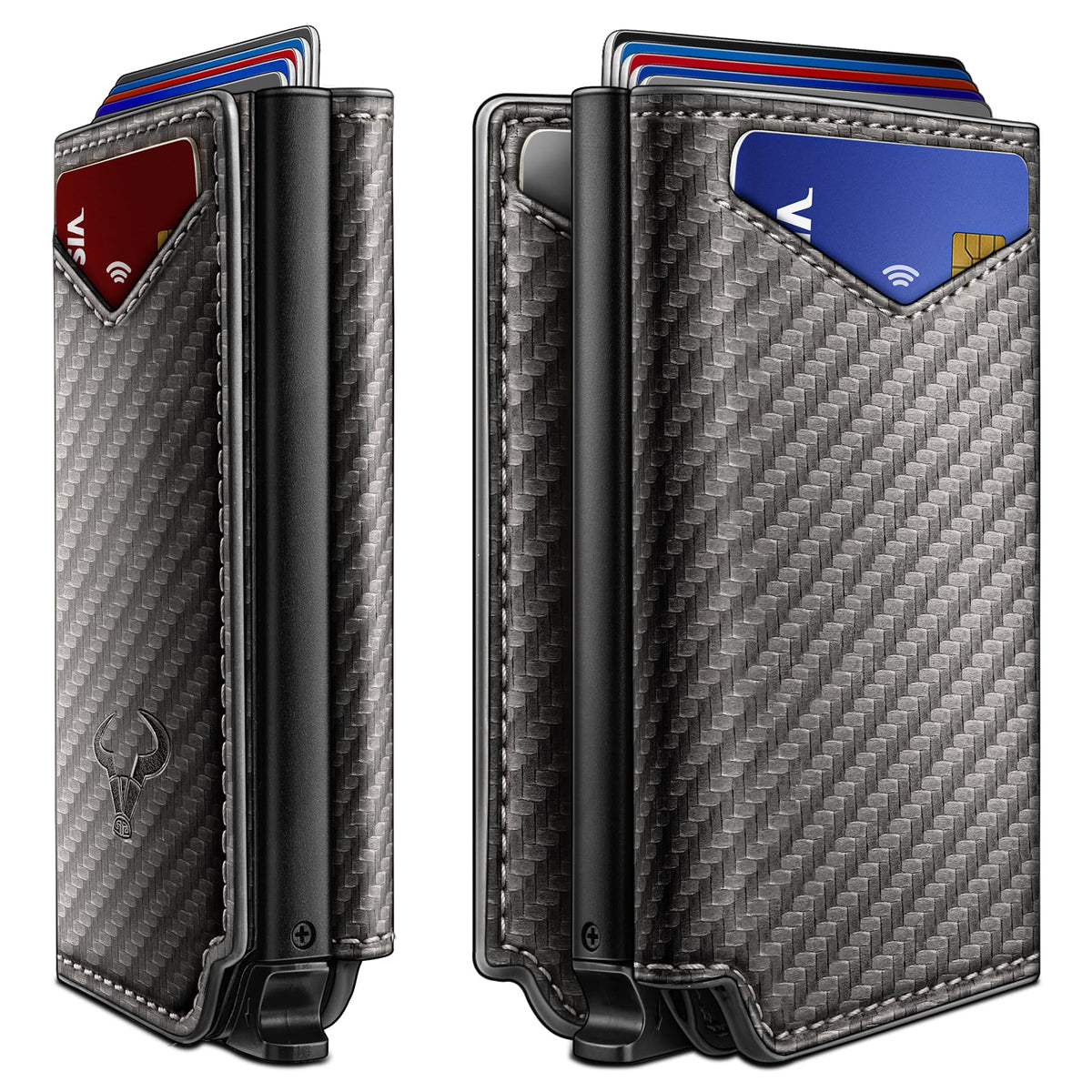 BULLIANT Men Wallet Leather Wallet Card Holders Money Clip for Men 10Cards-Magnetic Flip on Metal Case
