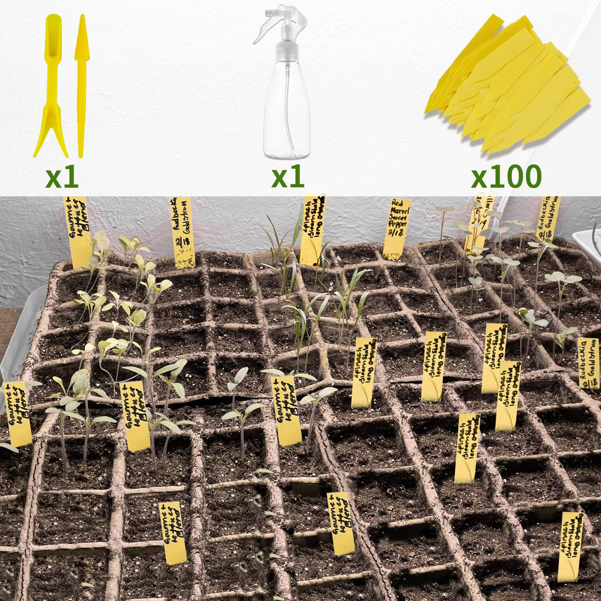 SYITCUN 160 Cells Seedling Starter Trays,10 Pack Starter Trays for Planting Seeds,Biodegradable Seed Starter Peat Pots,Bonus 100 Plant Labels,2 Transplanting Tools,1 Spray Bottle