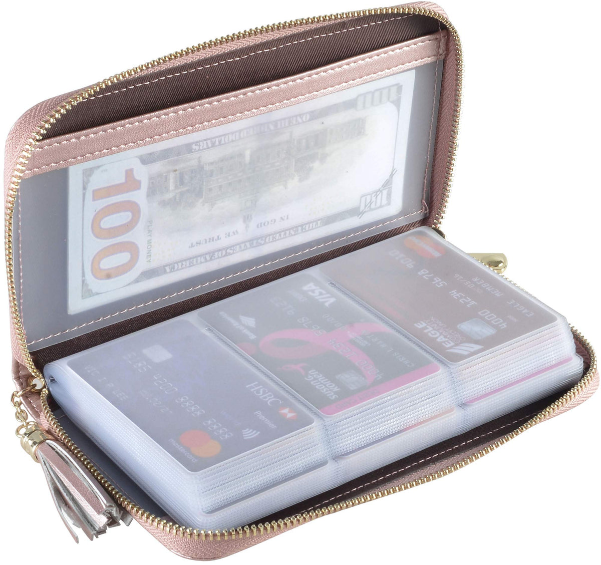 Easyoulife Credit Card Holder Wallet Womens Zipper Leather Case Purse RFID Blocking (Rose Gold)
