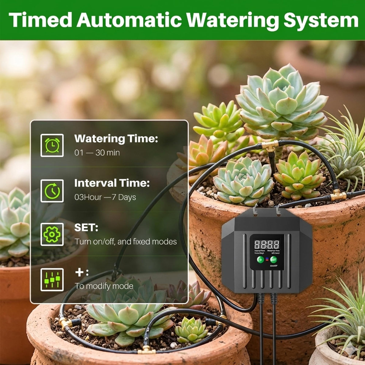 Biling 3W Solar Powered Drip Irrigation System, Digital Programmable Automatic Watering Kit with 2200mAh Battery for 15 Potted Plants, Indoor/Outdoor Use for Garden, Patio, Greenhouse