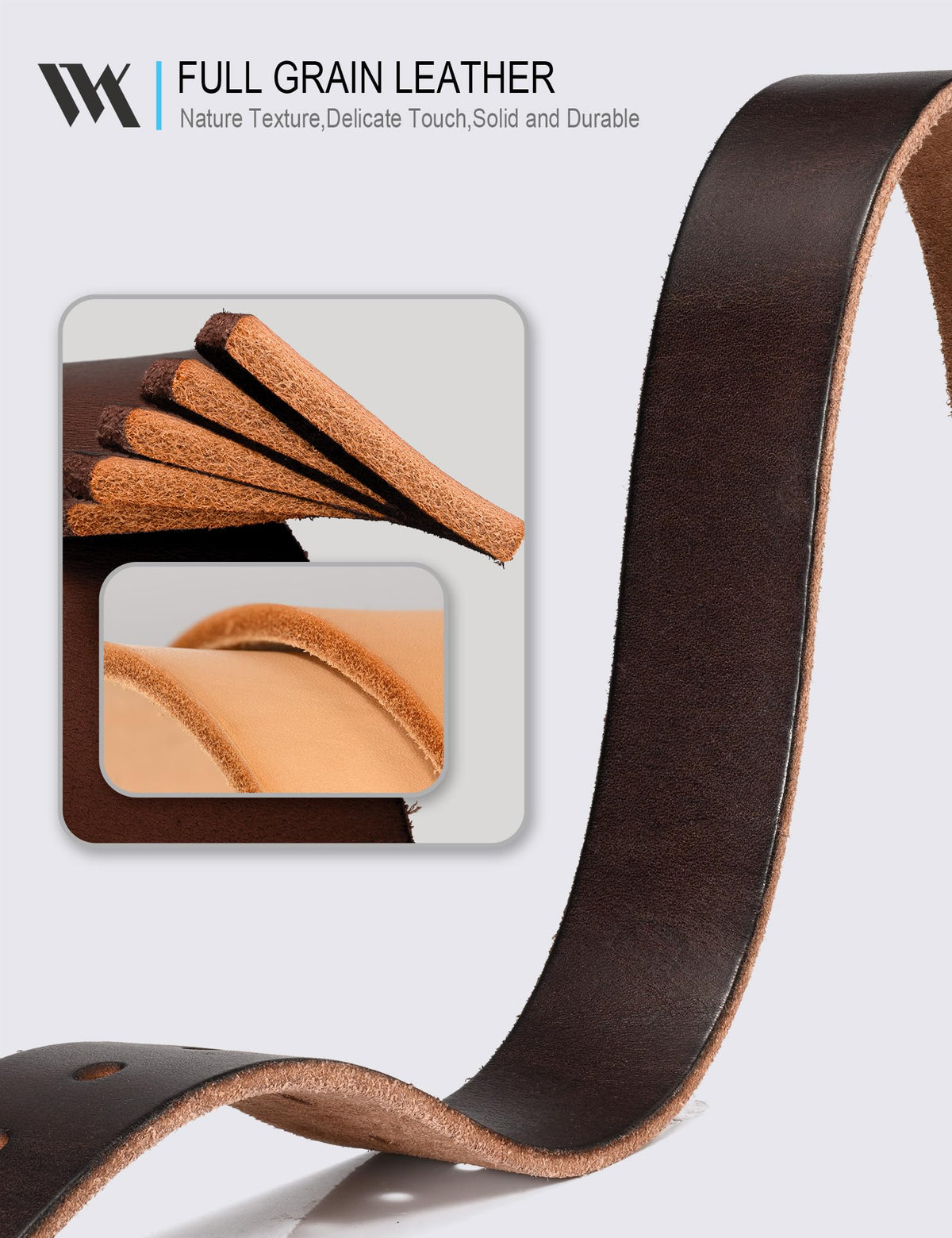 WOLFANT Leather Belt for Men,100% Italian Full Grain Real Solid Leather