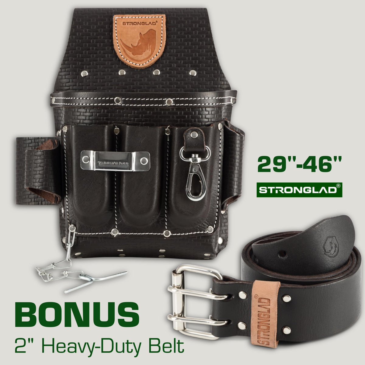 STRONGLAD Heavy-Duty Electricians Tool Belt – 13-Pocket Top-Grain Leather Pouch, Adjustable Fit 29–46" Durable Utility Belt for Electrical Work | Rugged Jobsite Organizer | Designed for Pros