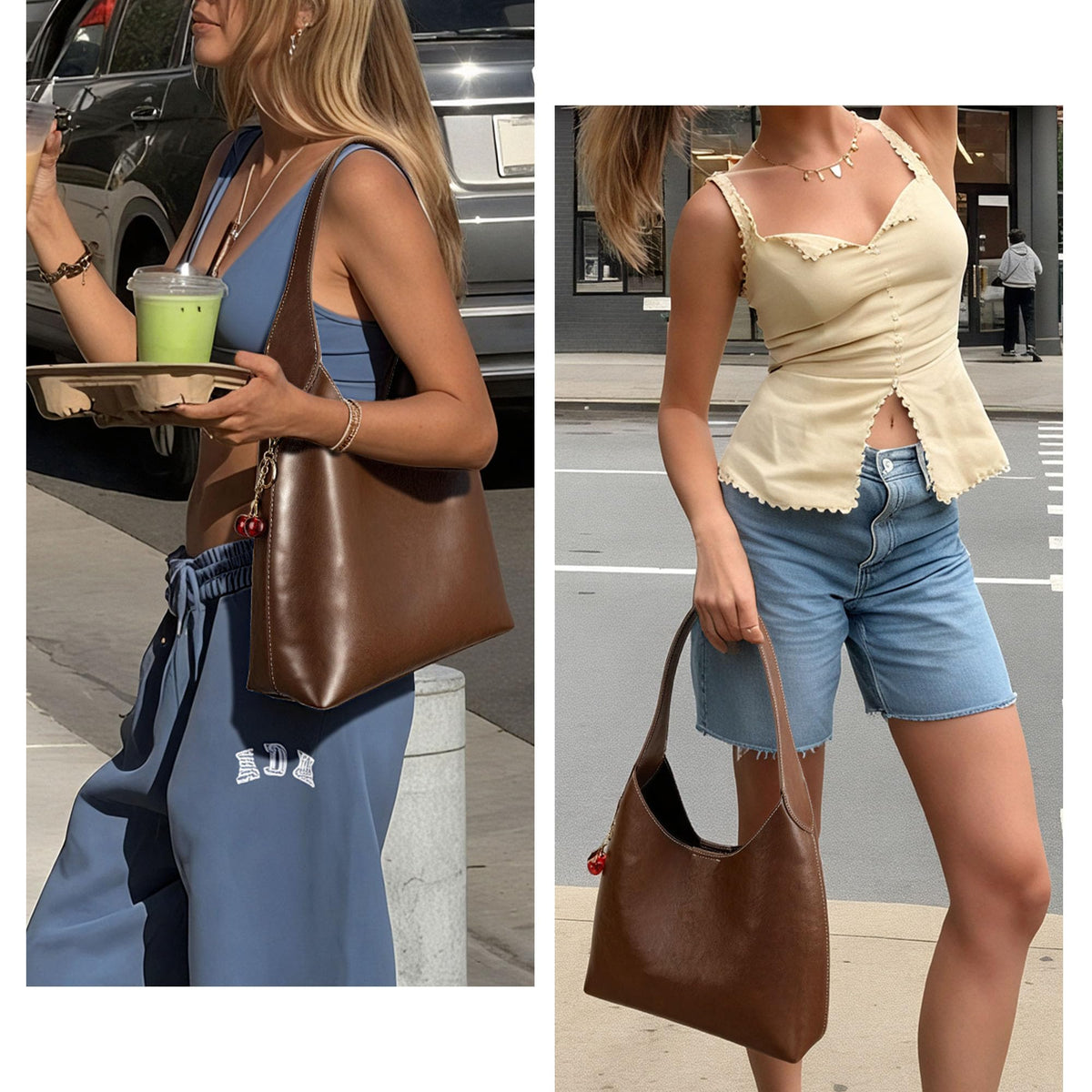 Goinsound Hobo Bags for Women Slouchy Tote Purse with Cherry Charm Trendy Designer Handbag for Fall Fashion