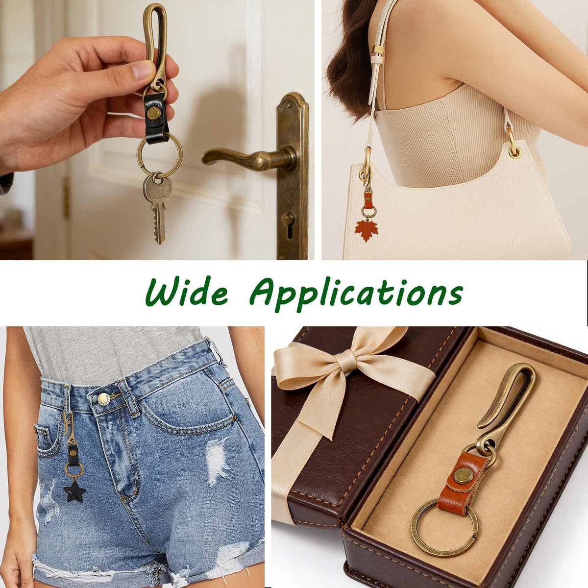 FREEBLOSS 4pcs Fish Hook Keychain Retro Leather Alloy Keyring U Shaped Keychain Mini Keychain for Women Men Handbags Backpacks Accessories, 2 Colors