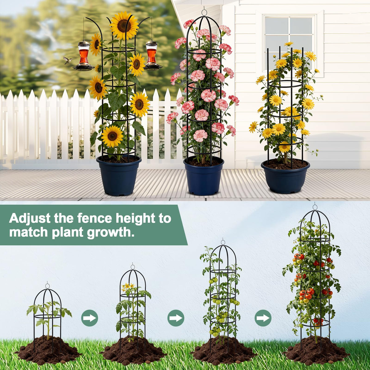 100% Metal Obelisk Garden Trellis 6.6 Feet Tall Sturdy Plant Support for Climbing Vines and Flowers Stands,2pc Upgrade Round Trellis for Pots Metal Plant Flower Trellises for Clematis Jasmine Outdoor