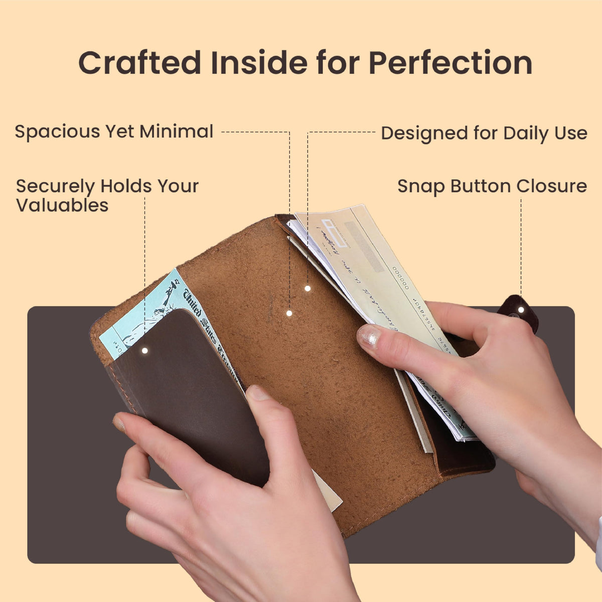 TheAntiq Leather Checkbook Cover with Pen Loop, Full Grain Check Book Holder Wallet for Personal & Duplicate Checks, Slim Money Organizer for Men & Women – Brown