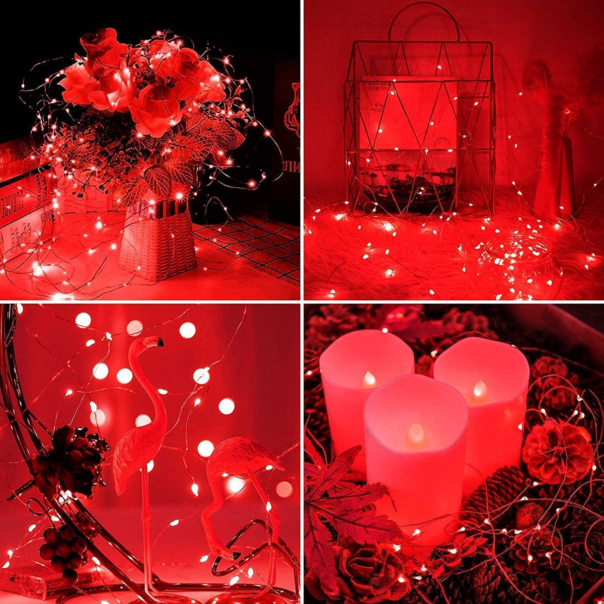 JMEXSUSS 4 Pack 400 LED 132FT Red Solar Fairy Lights Outdoor Waterproof, 8 Modes Copper Wire Solar String Lights for Outside Patio Garden Christmas Decorations