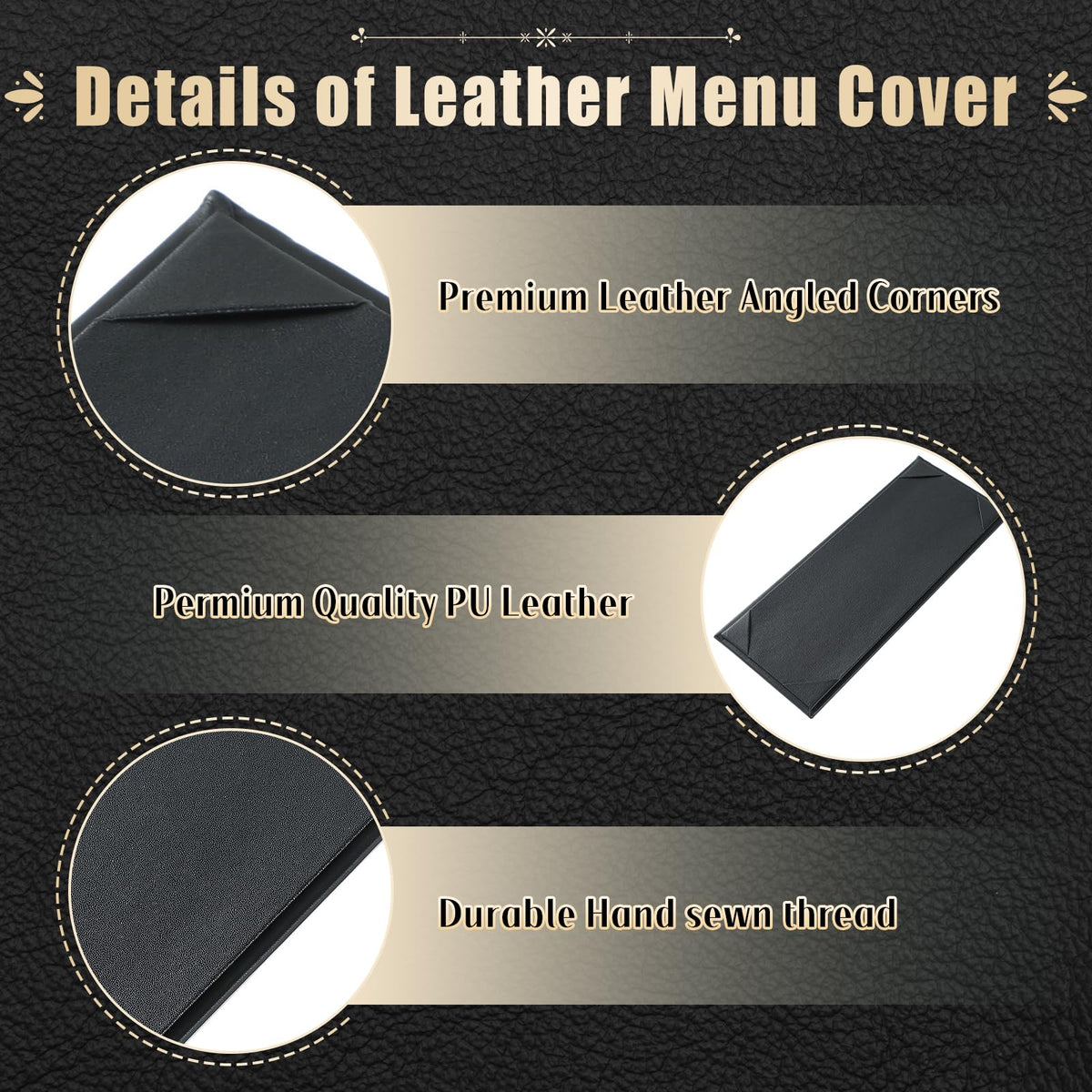 FLKQC Menu Covers 4.25" x 11" – 10 Pack 1 View Black PU Leather Restaurant Menu Holders, Single Panel with Angled Corners for Food Menus, Wine Lists & Drink Specials & Cocktail, Perfect for Parties