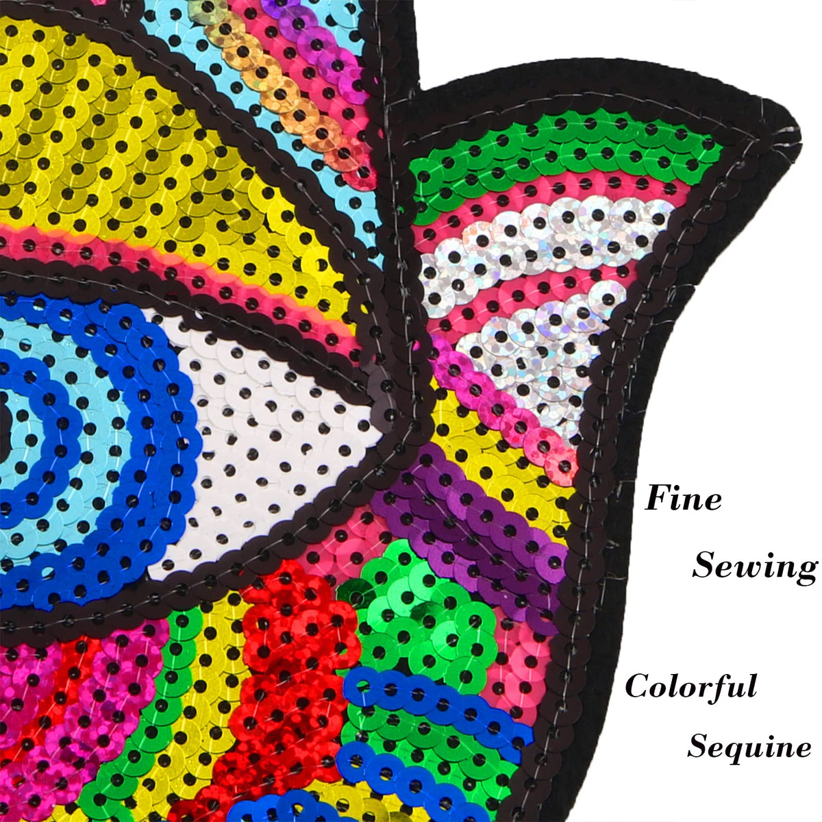 Joynaamn 3PCS Evil Eye Sequin Patches Sewing on/Iron on, Large Embroidered Decorative Appalique with Sewing Kit for Clothes Jacket Backpack Hat, Suitable for DIY/Arts/Crafts Projects