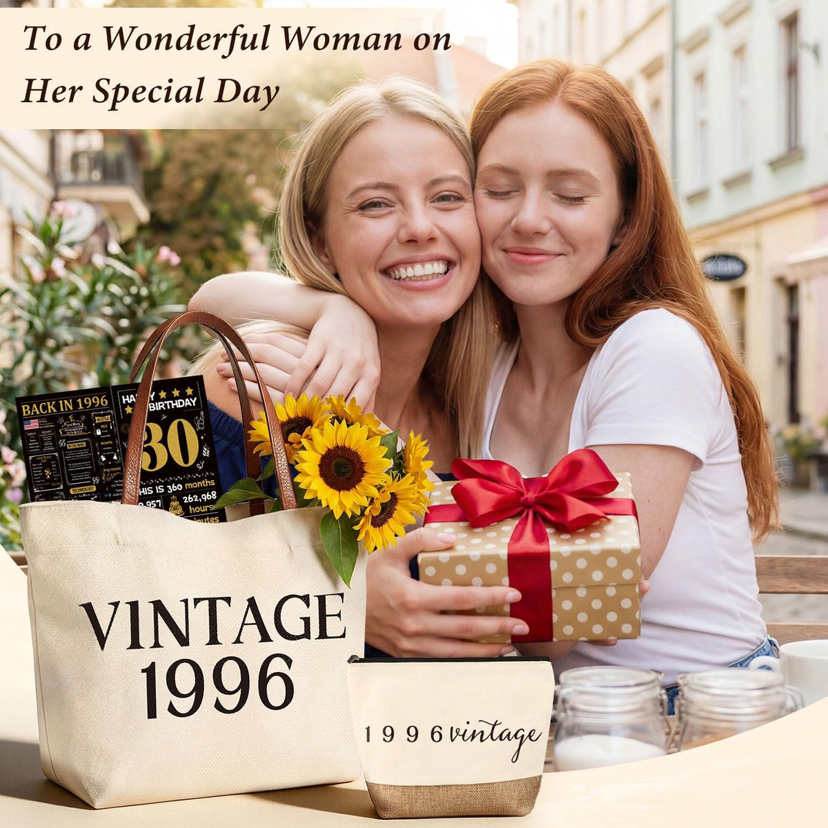 Vintage 1956 Gifts for Women, 70th Birthday Gift Set, Canvas Tote Bag with Leather Handles, Makeup Pouch & Back in 1956 Card, Gift for Her Turning 70