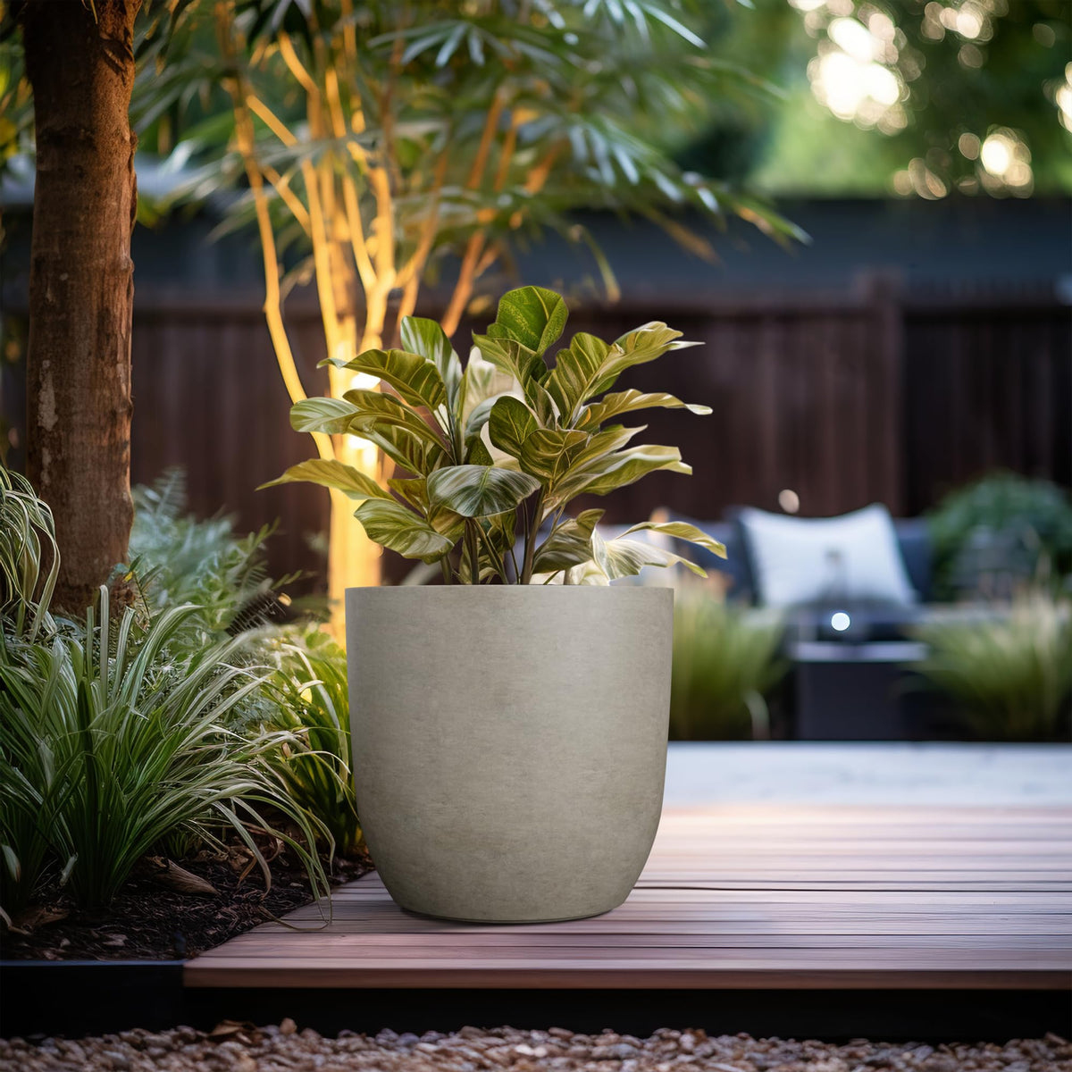 Kante 16.5" Dia Round Concrete Planter, Large Outdoor Modern Indoor Decorative Plant Pots with Drainage Hole and Rubber Plug for Home and Garden, Weathered Concrete