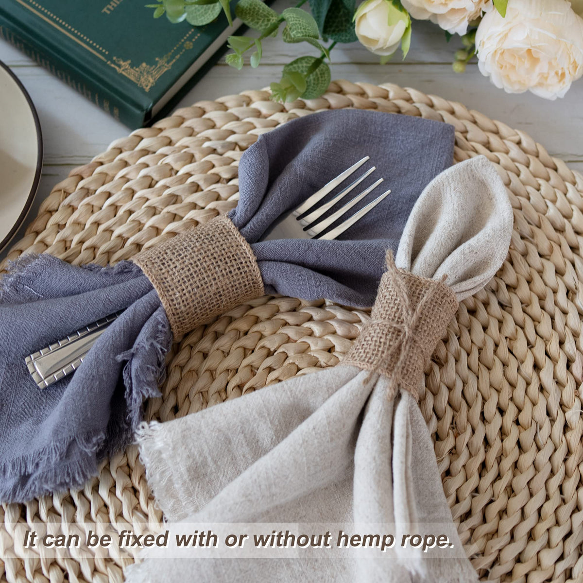 COMFORING 100pcs Burlap Napkin Rings with Wired Edge Disposable Napkin Rings Napkin Bands for Country Wedding Decorations Party Dinner Table Decorations