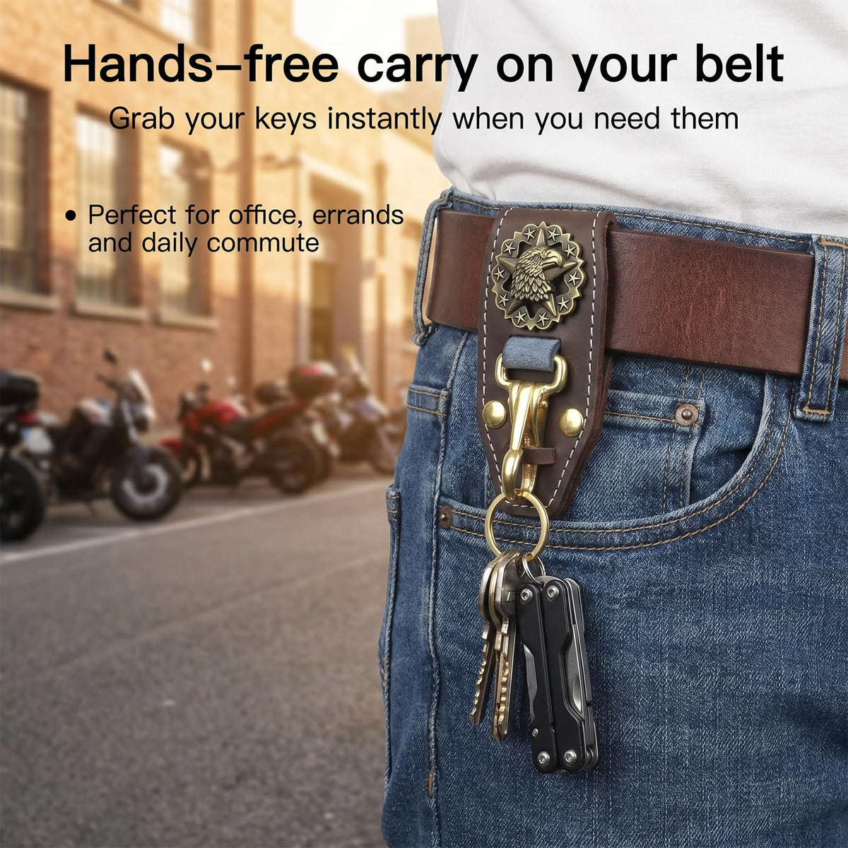 RIVEENY Keychain for Men, Belt Keychain Leather Belt Loop Key Holder Belt Key Chain Clips with D-Ring Buckle for Men (Style-B)