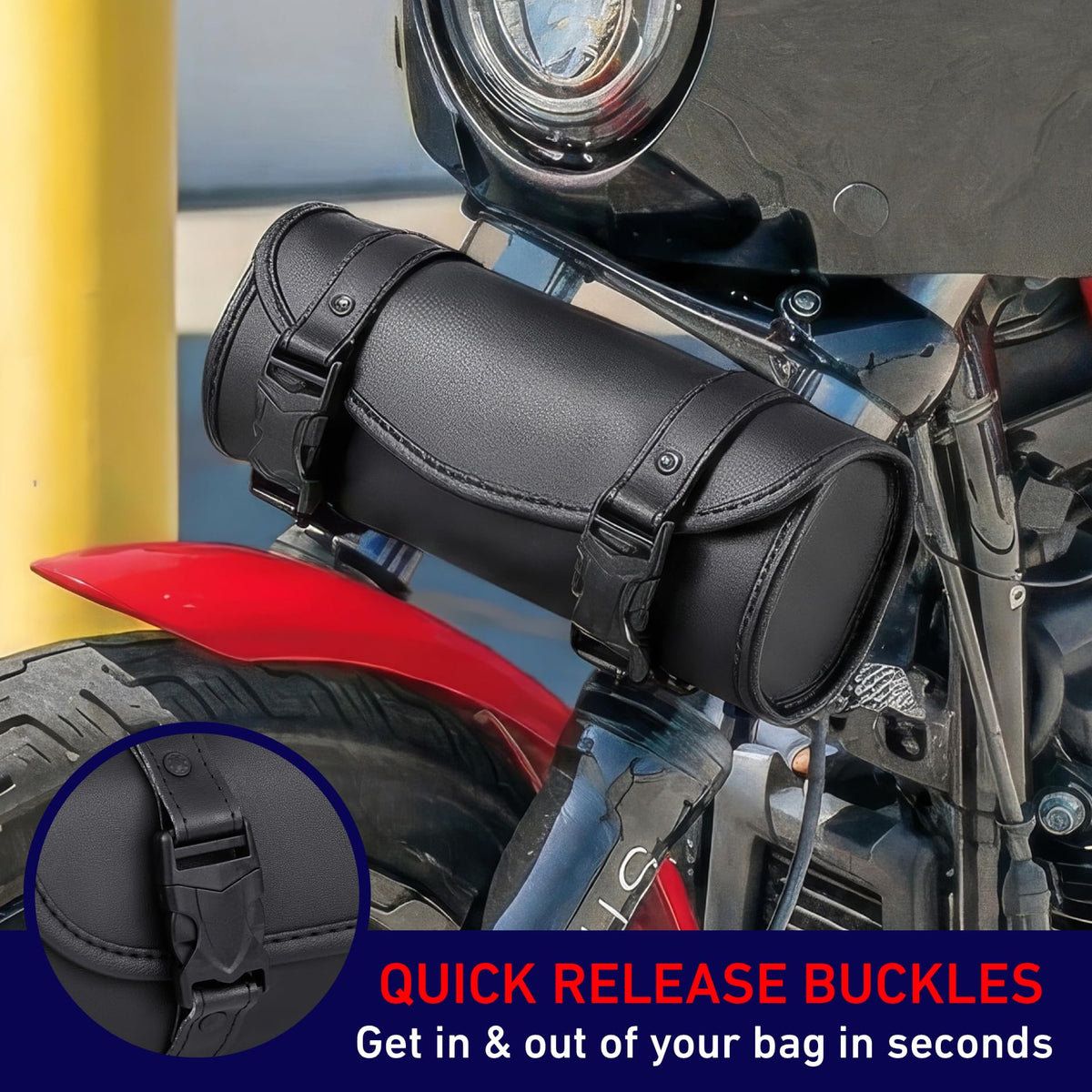 Nomad Motorcycle Tool Bag–Universal Handlebar Pouch–Waterproof Cruiser Biker Roll Bag Front Fork or Saddlebag Storage (Black)