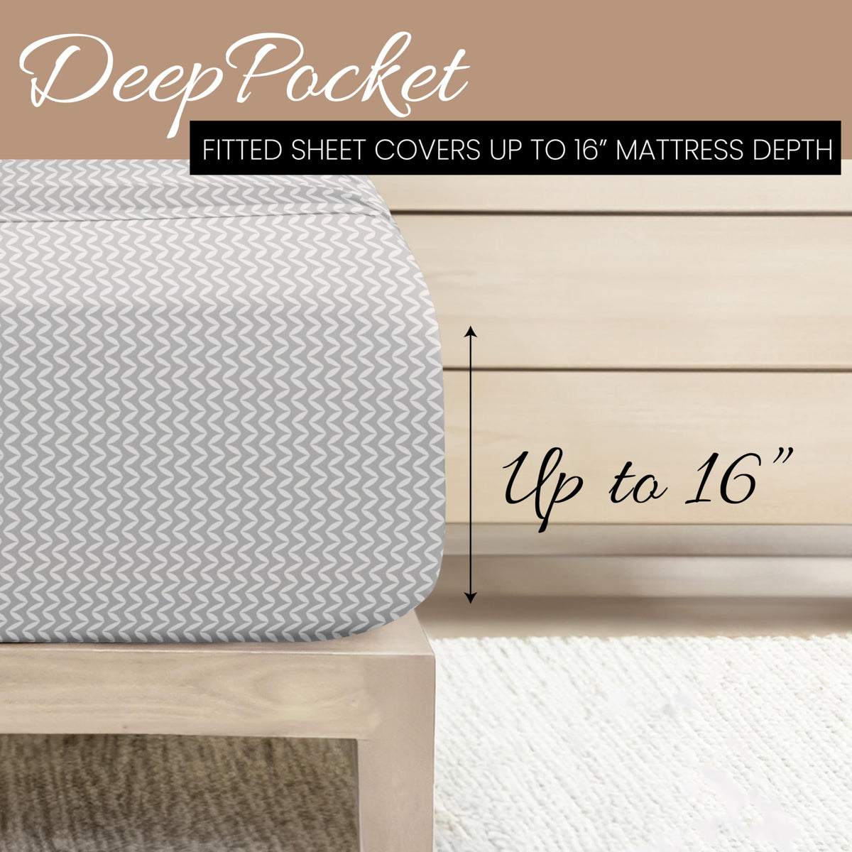 Linen Market Double-Brushed Patterned Microfiber Full Sheet Set 4 Piece – Oeko-TEX Certified Ultra Soft & Wrinkle-Free - 16" Deep Pocket Sheets - Easy Care Full Size - Puffed Chevron Light Gray