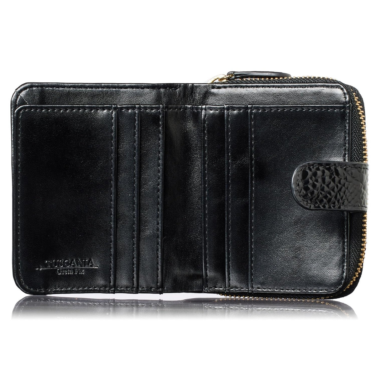 VOICE Align mini type Bi-Fold Wallet wallet Leather made by TUSCANIA in Italy Cowhide ART.GRETA Women's Elegant, easy-to-use and beautiful In gift box(Black)