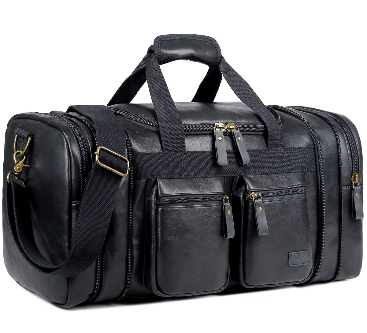 Vegan Leather Travel Duffel Weekender Bag Carry on Overnight Bag Sports Duffel bag For men and Women HB-21 (Black)