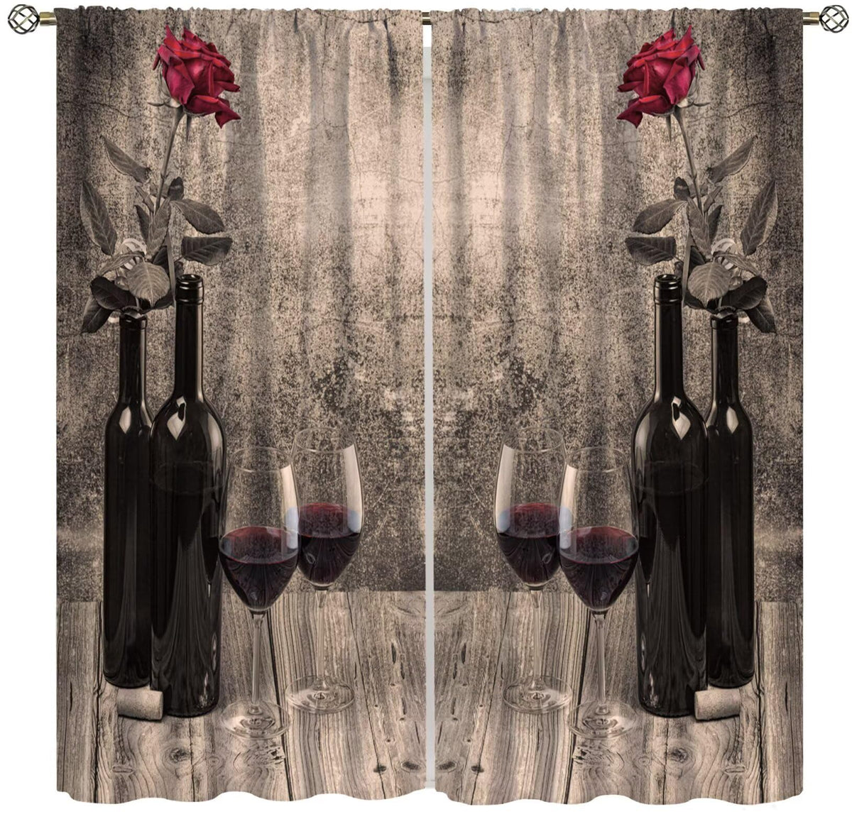 Fblifil Farmhouse Wine Curtains Rustic Retro Rose Wooden Board Printed Rod Pocket Window Drapes for Living Room Bedroom Kitchen Cafe Bar Decor 42" W X 45" L