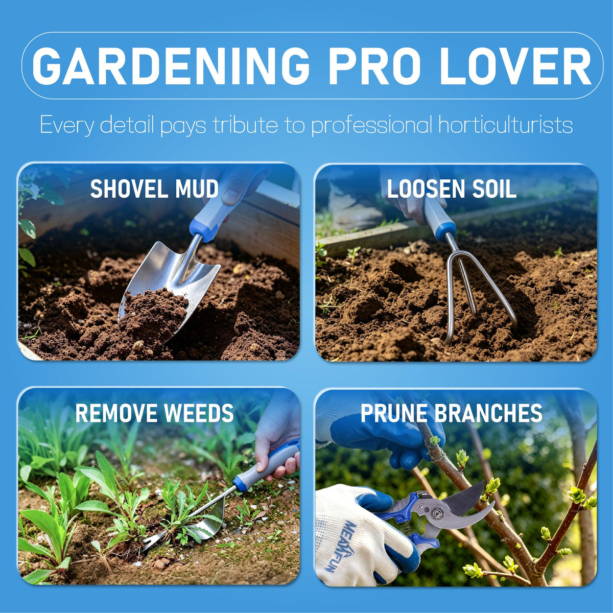 8-Piece Gardening Tools Set, Rust-Proof Stainless Steel Garden Tool with Ergonomic Handles, Ideal Gardening Gifts Set for Women Men, Includes Storage Bag, Gloves, Pruner, and Weeder
