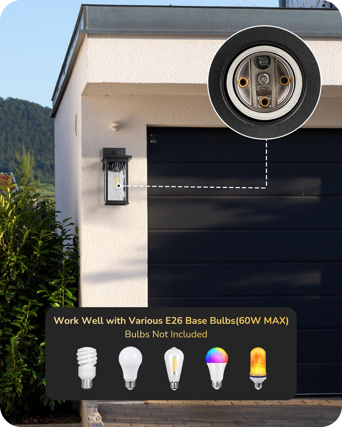 EDISHINE Outdoor Wall Light, Dusk to Dawn Sconce, Aluminum, Black, Model HOWL06S
