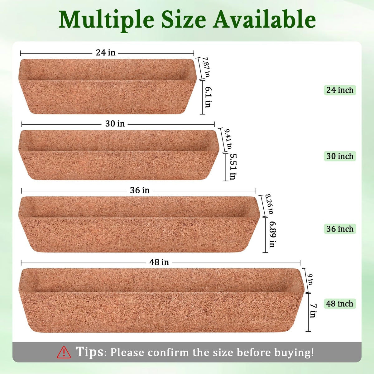 Halatool 2 Pack 48 Inch Window Box Liners Pre-Formed Coconut Fiber Planter Liner 100% Natural Coco Fiber Liners for Planters Hanging Basket Balcony Railing and Porch