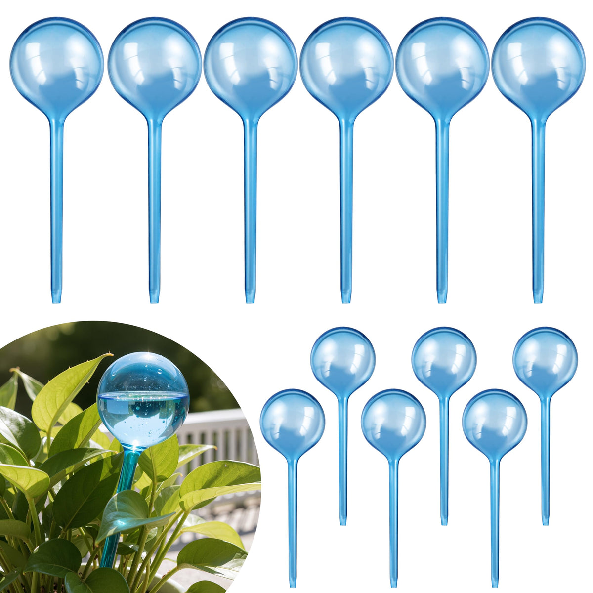 Soilagua 12-Pack Plastic Plant Watering Globes, Premium PVC Shatter-Resistant Plant Waterer, Self Watering Planter Insert with Tapered Opening, Automatic Watering Spikes for Daily & Vacation