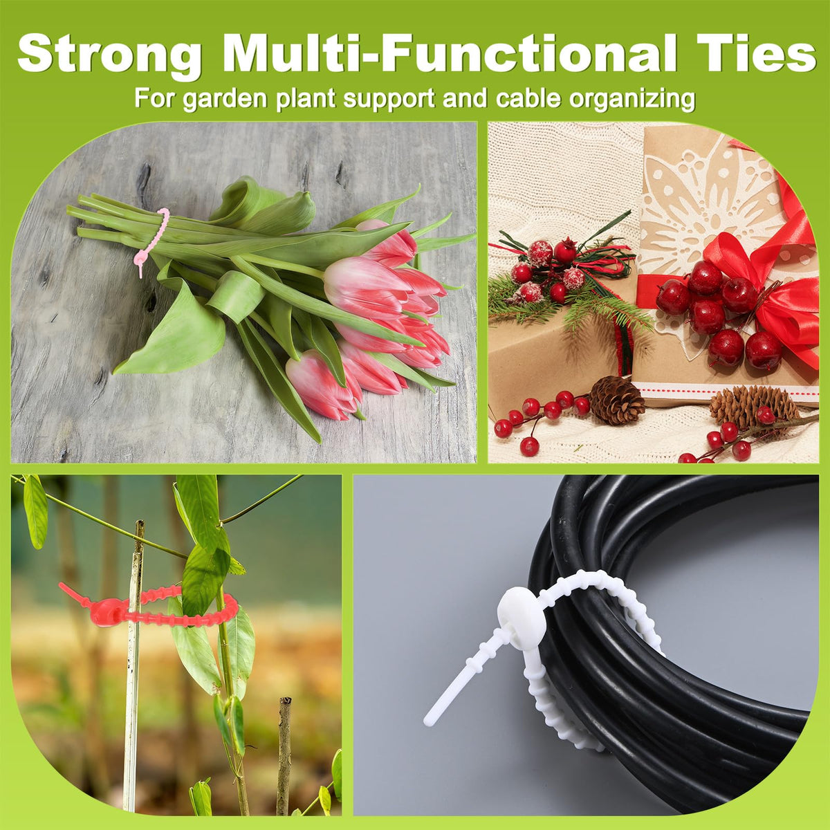M METERXITY 48-Pack Adjustable Plant Ties, 4.7/5.9/6.7/8.2 Inch Silicone Flexible Multi-Function Garden Twist Tie for Crafts/Gift Wrapping/Gardening Plants, Reusable Support Twine [Clear ]