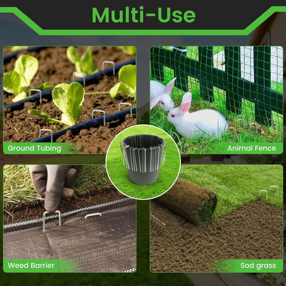 60 Pack 6 Inch Landscape Staples + 1 Hook 11 Gauge Heavy Duty Galvanized Garden Stakes, U-Shaped Ground Pins for Weed Barrier Fabric, Drip Irrigation Tubing, Sod, Lawn & Christmas Outdoor Decorations