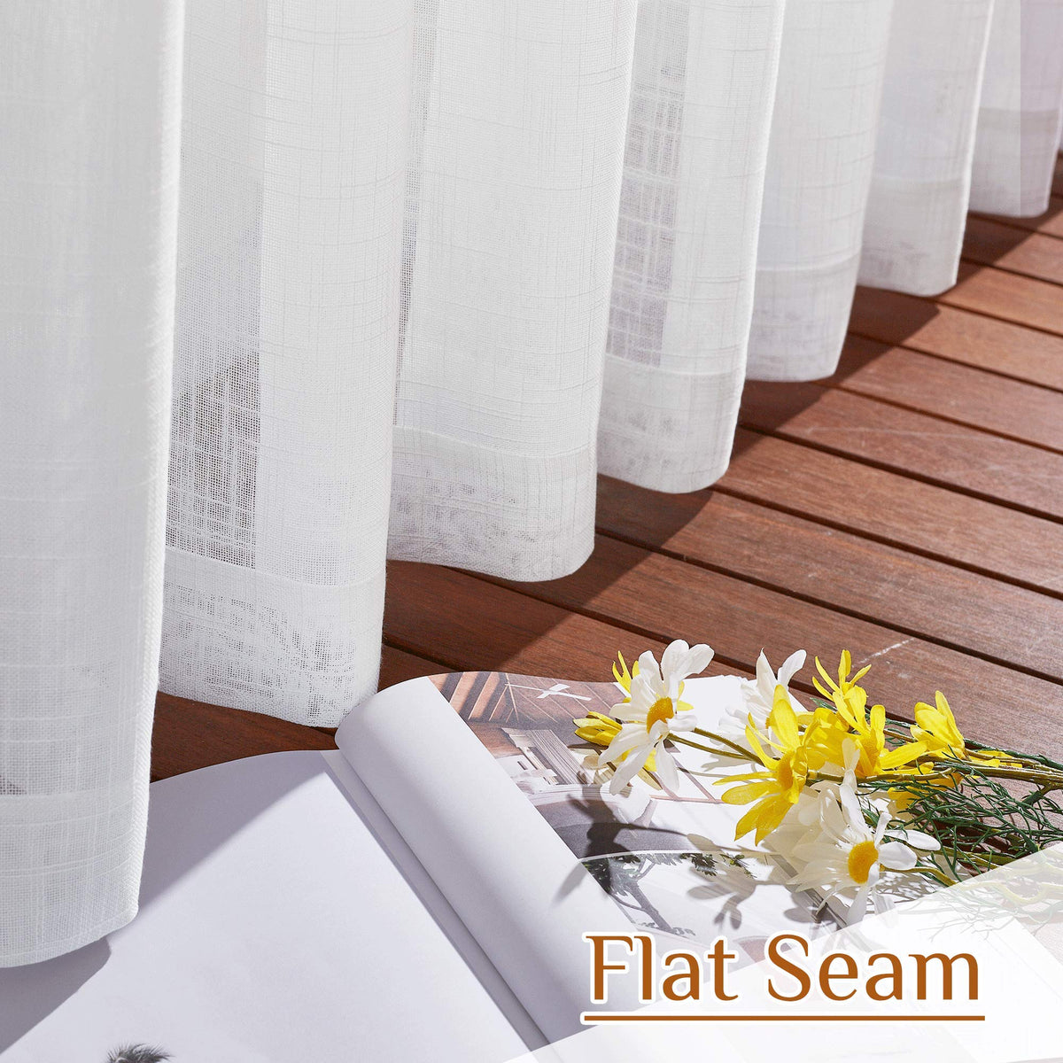 NICETOWN White Linen Sheer Curtains and Drapes 84 inches Long, Rod Pocket & Back Tab semitransparent with Light Through Vertical Window Treatments for Sliding Glass Door & Living Room, 52"W, Set of 2