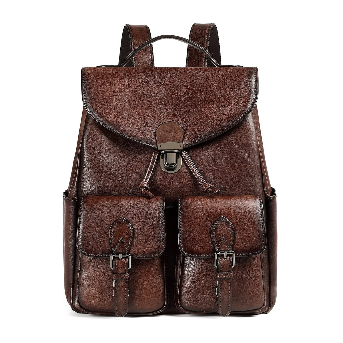 COOLCY Women Vintage Genuine Leather Backpack Purse Fashion Rucksack Practical and Stylish Retro Daypack Bag (Coffee)