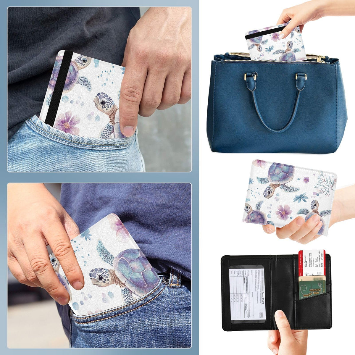 zyrtty Passport Holder, Flower Turtle Watercolor Passport Cover Travel Wallet with Credit Card Slots Rfid Wallet Waterproof Documents Organizer Women Men