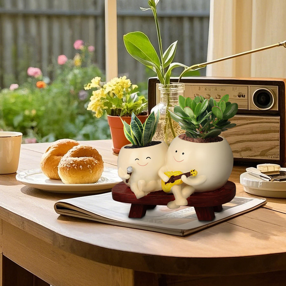 Xeerrfan Double Smiley Face Planter, Cute Face Band Head Planter Pot with Drainage Hole, Small Plower Pots for Indoor/Outdoor Plants Succulent, Funny Gift for Birthday