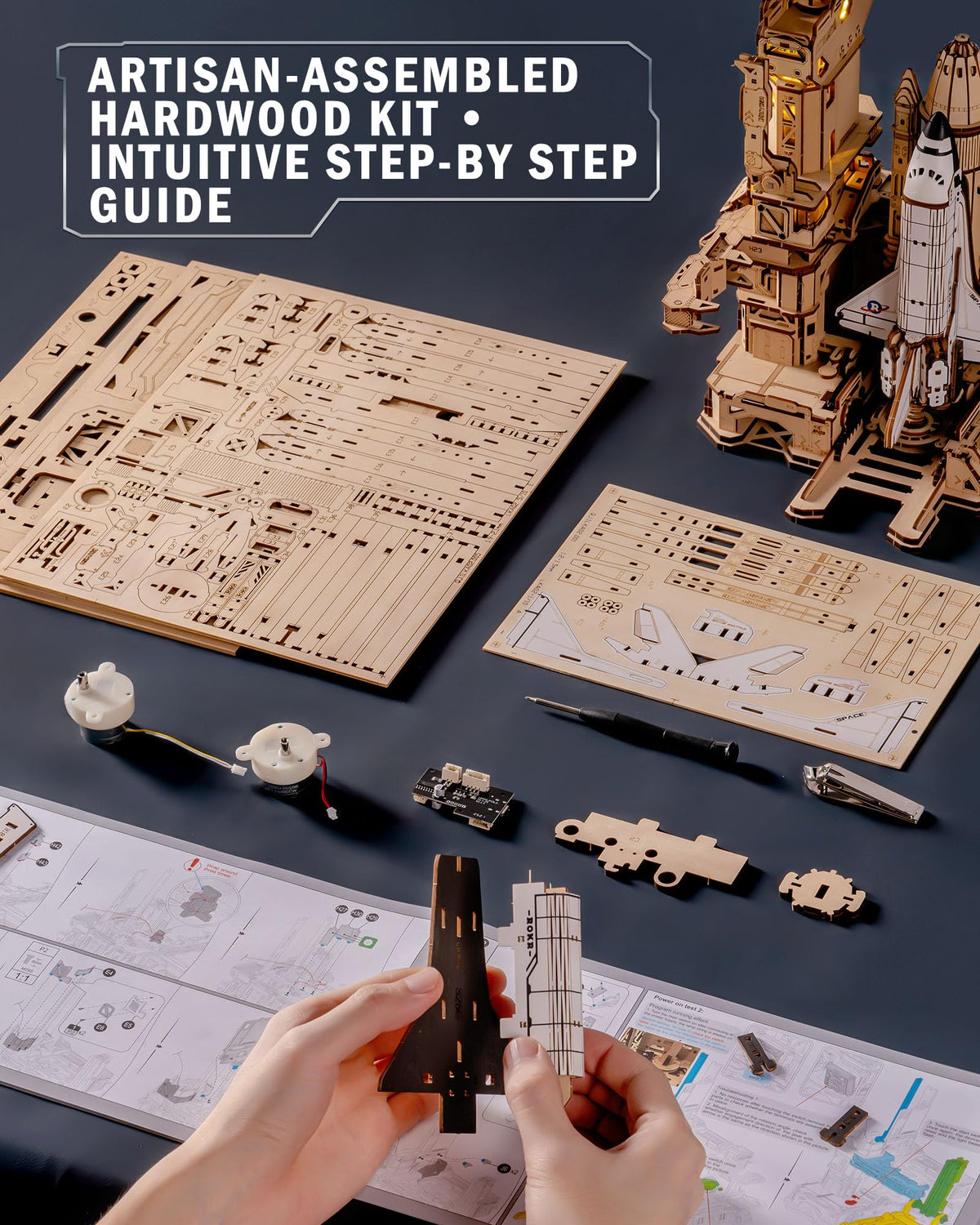 ROKR 3D Puzzles for Adults Space Shuttle, Interactive DIY Building Model with Lighting, Airplane Wooden Puzzles, Desk Decor, Engineering Gifts for Adults Men Teens 14+, STEM Project